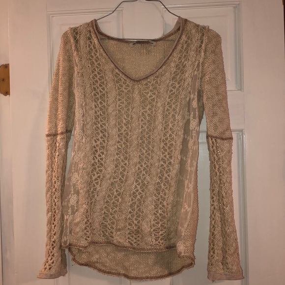American Rag beige knit lace top - Picture 1 of 5